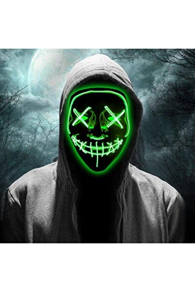 Jetcom Hallowen Led Işıklı Neon Maske 3 Modlu Parti Eğlence Maskesi Yeşil