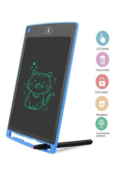 Jetcom Writing Tablet Lcd 8,5 Inç Dijital Kalemli Çizim Yazı Tahtası Grafik Not Yazma Eğitim Tableti-mavi