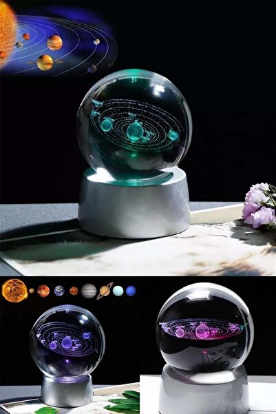 Raicon Samanyolu Güneş Sistemi Işıklı Cam Küre Işıklı Kristal Top 6 Cm Çapınd...