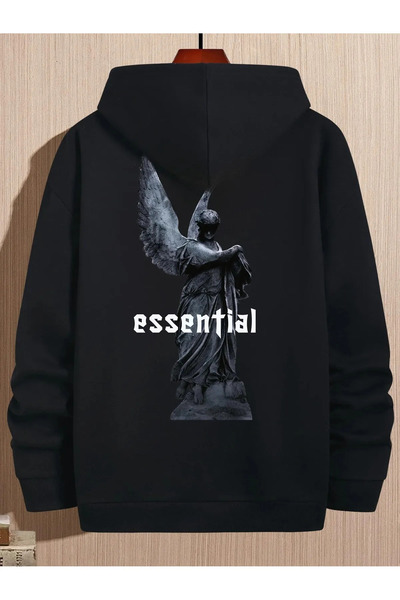 Machetta Oversize Printed Hooded Black 3 thread Sweatshirt