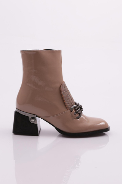 DGN Women's Heeled Boots Mink Wrinkled Patent Leather 421133488