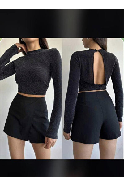 Düşess Kadın siyah simli crop