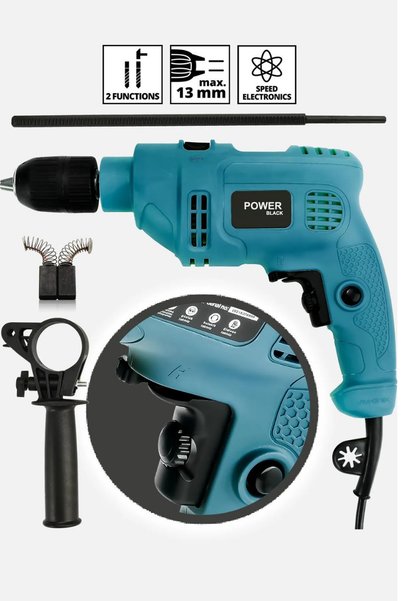 POWER BLACK 13 Mm Darbeli Germany Style 1100 W Elektirikli Matkap Mavi0013