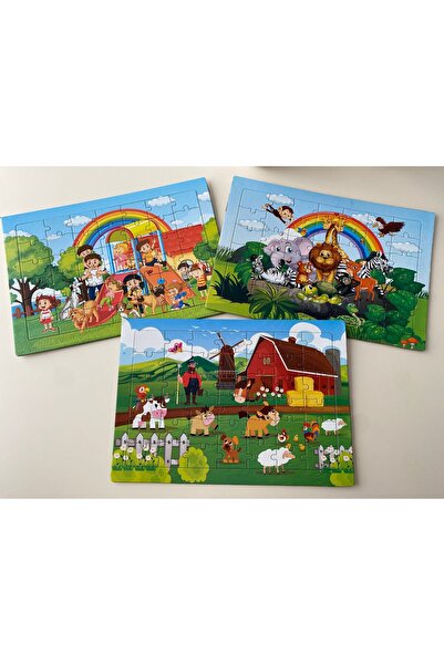 YILDIZ PUZZLE 3 Adet 42 PARÇA ORTA BOY ÇOCUK EGİTİCİ ARKASI BOYAMALI YAPBOZ