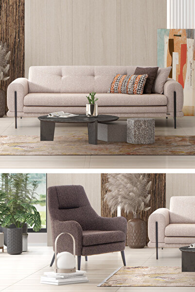 SANDALİE Salda 3+1 Salon&oturma Odası Koltuk Takımı - Krem&Kahve