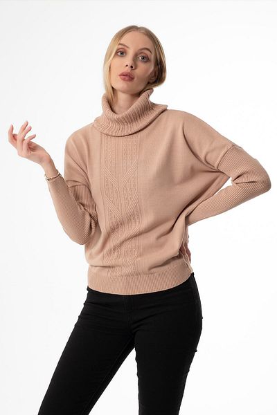 JOVENMADRE Pulover de damă oversize bej cu model cu guler degajat