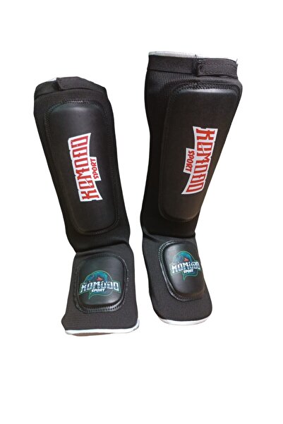KOMODO SPORT Mma، Muay Thai، Kick Boxing، واقي ساق مرن مع تقوية جلدية على القدم - أسود
