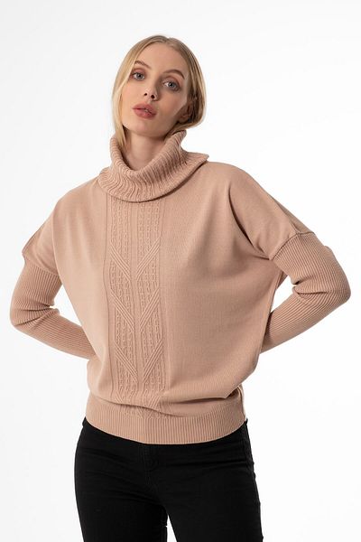 JOVENMADRE Pulover de damă oversize bej cu model cu guler degajat
