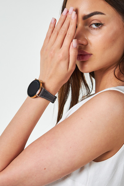 vagave لساعة سامسونج جالاكسي حزام جلدي 20 ملم حزام كامهيس الموديلات الكلاسيكي...