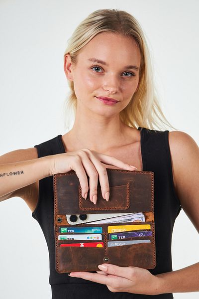 vagave Hand Strap Bag Leather Wallet with Phone, Card, Cash and Coin Compartment