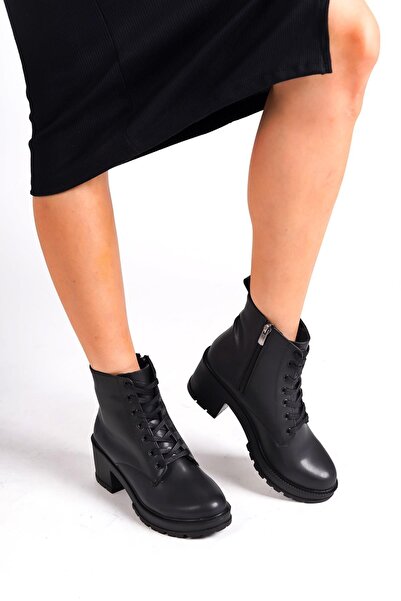 Modabuymus CalPos Black Lace Up Boots Thick Soled Boots