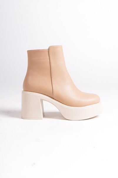 Modabuymus Hancez Nude Matte Thick Platform Heeled Boots
