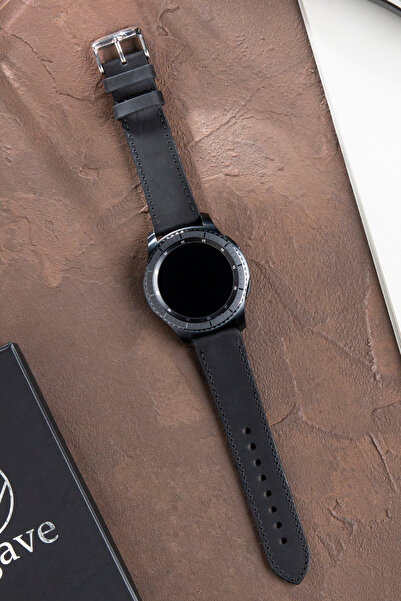 vagave Samsung Watch Deri Kordon Watch 3 Gear S3 Classic Frontier 45 Mm 46mm - 22mm Siyah