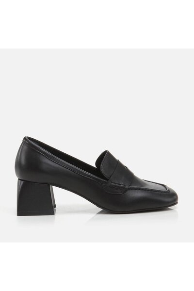 Hotiç Black Genuine Leather - Thick Heeled Women's Shoes