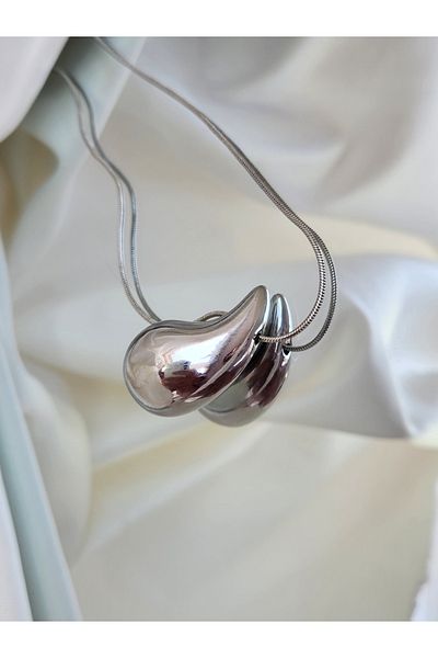 Eva Takı Italian Rachel Drop Silver Silver Colored Necklace