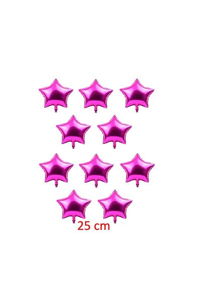 BEST PARTİ DOĞUM GÜNÜ PARTİ SÜSLERİ Fuchsia Pink Color 10Inch 25cm Star Foil Balloon 10Pcs