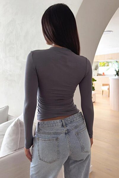 World Fashion Trends wft2815 Μακρυμάνικη γκρι μπλούζα