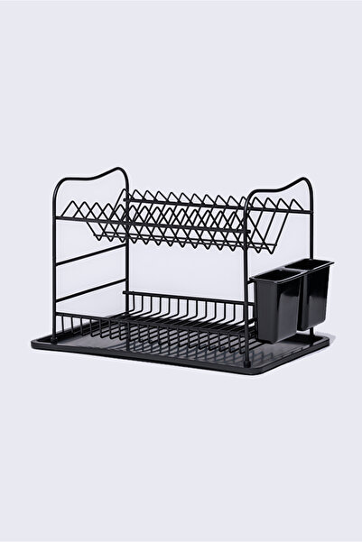 Tuka Home 2 Katlı Set Üstü Tabaklık Ve Bardaklık Siyah Bulaşıklık Lüks
