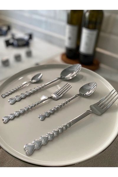 ARVEY 60 Pieces 12 Person Heart Fork Spoon - Heart Model