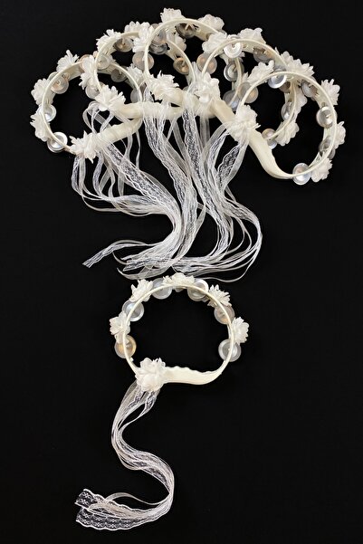 ZEYMERADE Beyaz Süslü Gelin Nedime Kına Gecesi Düğün Sünnet Tefi, Üç Boyut La...