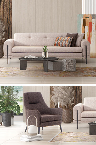 MOBETTO Salda 3+1 Salon&oturma Odası Koltuk Takımı - Krem&Kahve