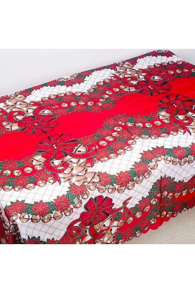 QUEEN AKSESUAR New Year's Special Luxury Tableware Presentation Carefree Stain Resistant Tablecloth with Star Chime Flower Pattern