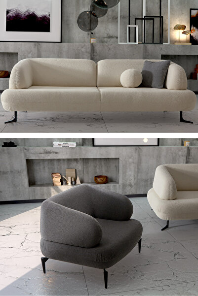 MOBETTO Rose 3+1 Salon&oturma Odası Koltuk Takımı - Krem&Antrasit