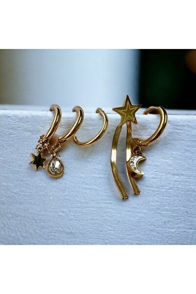 alsaccessories أقراط من الفولاذ مكونة من 5 قطع على شكل نجمة