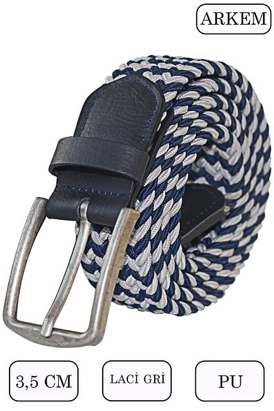 Arkem Navy Blue Gray Elastic Knitted Sports Men's Belt 3.5 cm