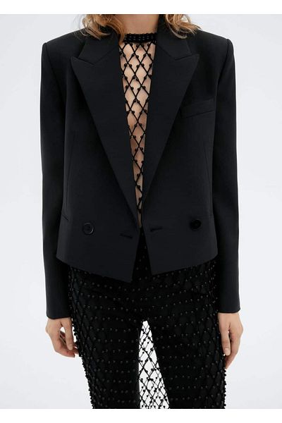 MANGO Woman Collared Crop Blazer Jacket