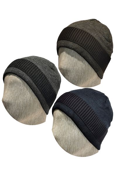 Özgöksu Şapka Men's 3-Piece Beret Anthracite-Brown-Navy Blue Beret Set