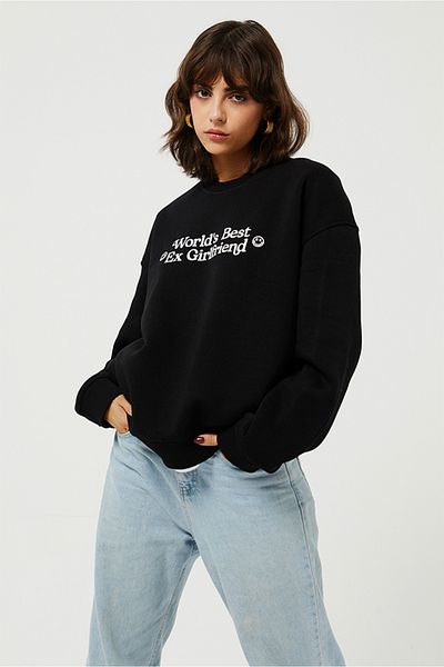 Eazy Co Hanorac gros unisex negru cu gât crew oversize Eazy Ex Girlfriend