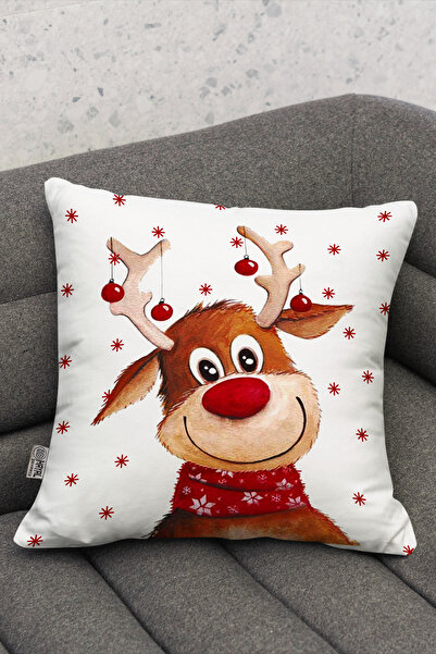 Hayal Dekoratif Hnědobílý hnědobílý dekorační polštář s digitálním potiskem s vánočním motivem, 2dílný vrhací polštář – povlak na polštář