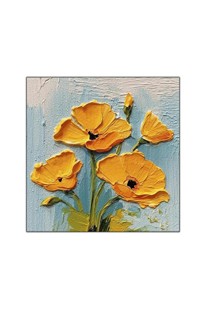 tablodekor YEŞİL YAPRAKLI TURUNCU ÇİÇEK YAĞLI BOYA DOKULU TABLO