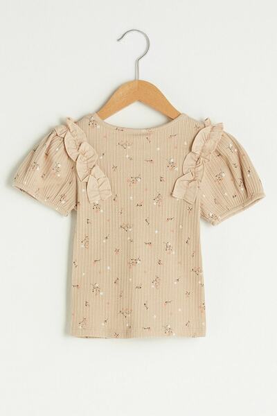 LC Waikiki Baby Girl Ecru Printed Lra T-Shirt
