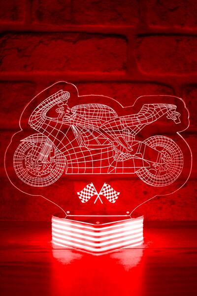 Hediye Kovanı Red Color Motorcycle Racing Engine 3D Lamp