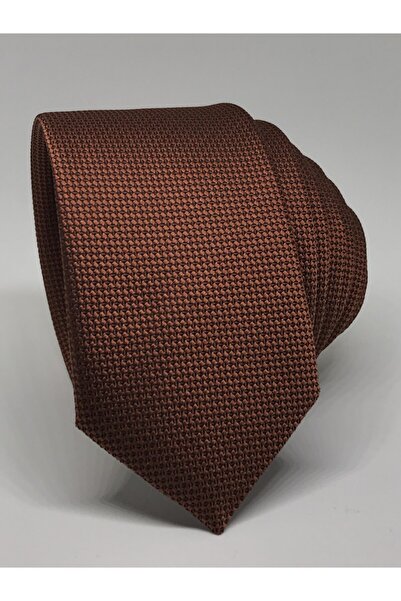 Kravat Gezegeni Copper Color Slim Fit Oxford Bird Eye Pattern Tie