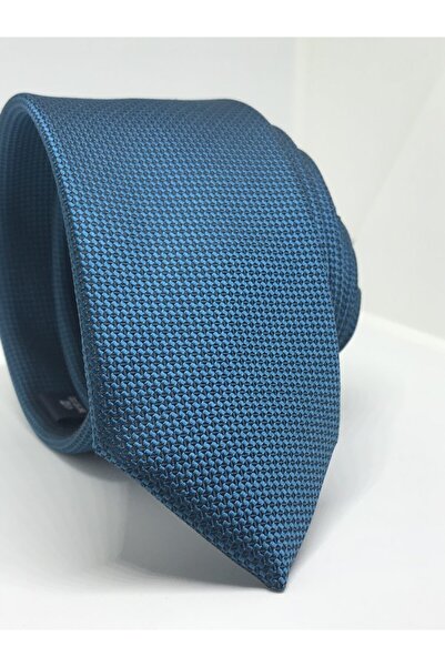 Kravat Gezegeni ربطة عنق بنمط عين الطير أكسفورد بقصة ضيقة باللون الأزرق البترولي