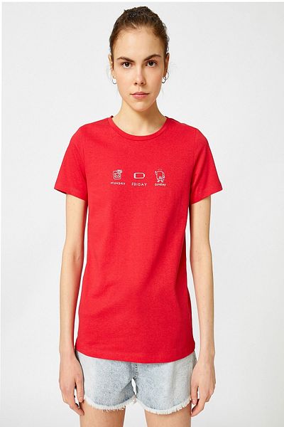 Koton Women's Printed T-Shirt Crew Neck Cotton
