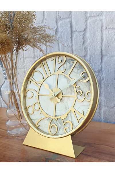 Markakanvas Metal Kasalı Gold Mermer Desenli Konsol Saat