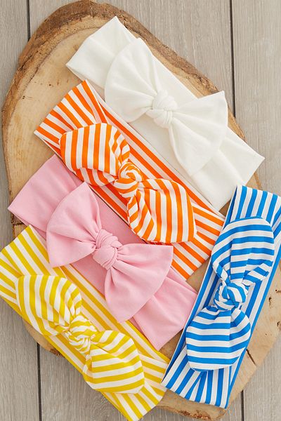 Babygiz Girl's Handmade Soft Bow Cotton Double Layer Combed Cotton 5-in-1 Bandana Hair Band Set