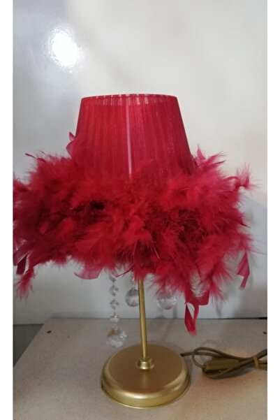 TEKAY AYDINLATMA Bordo Tüylü Taşlı Gold Ayaklı Yatak Odası Abajur