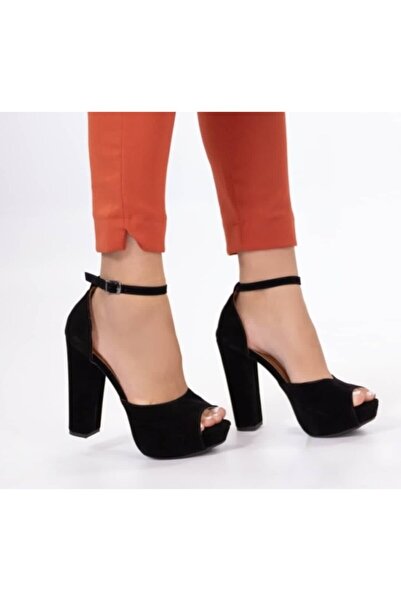 Göymen Kundura Kadın Abiye Platform Tekyüz Bilekten Bağlı Renk Siyah Süet Aya...