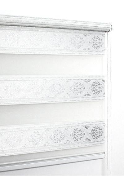 buperde White Silver Jacquard Pleated Pleated Zebra Roller Blinds (Damask Pattern)