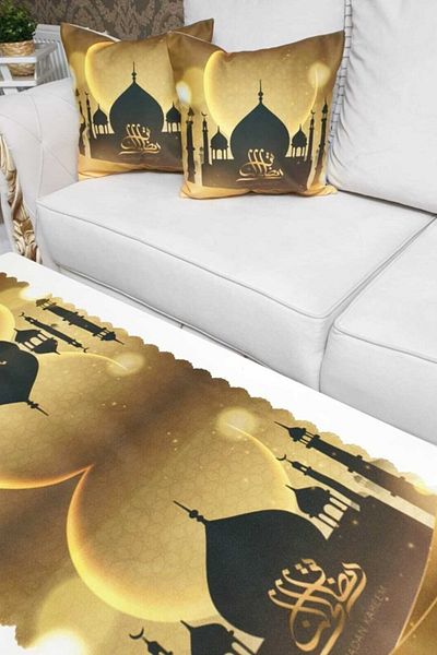 Sabomar Mouds Yellow Ramadan Patterned Throw Pillow Runner Set of 3