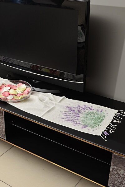 Dosimira Lavanta Oyalı Pamuklu Dekoratif Büfe Ince Masa Örtüsü 28x138 cm