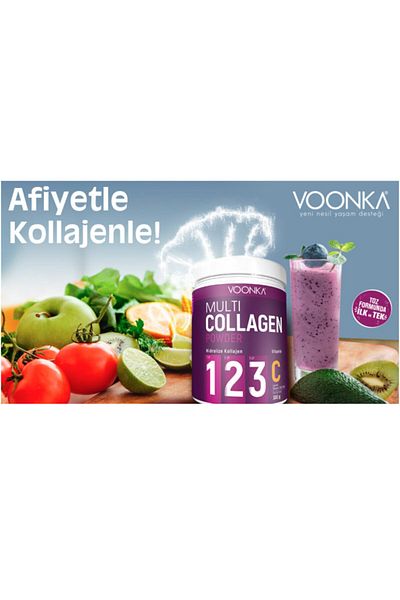 Voonka Multi Collagen Powder Hydrolyzed Collagen (Type I&II&III), Vitamin C Containing Food Supplement