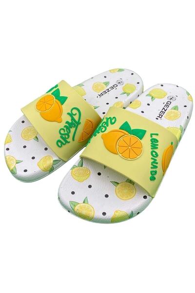 GEZER Kadın Limon Desen Ultrasoft Yazlık Havuz Deniz Banyo Ve Outdoor Kaydırmaz Taban Terlik