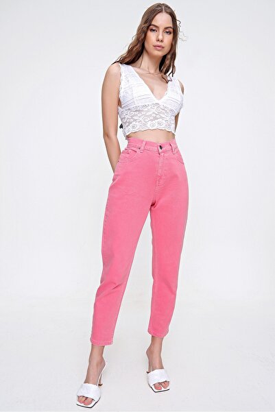 Trend Alaçatı Stili Kadın Pembe Yüksek Bel Jean ALC-X6255