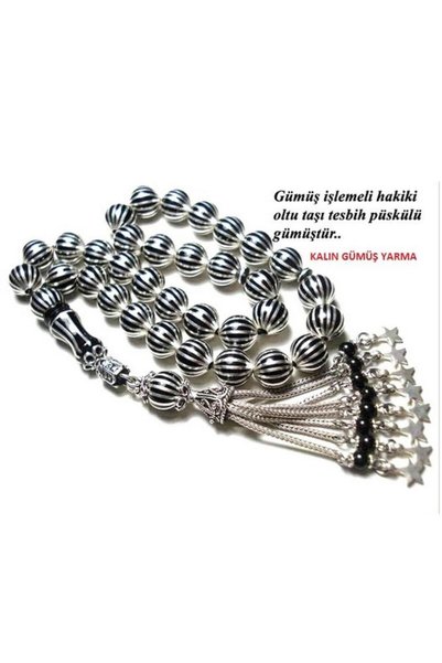 TAKI925 925 Ayar Gümüş 1.sınıf 12 Yarma Erzurum Oltu Taşı Tesbih